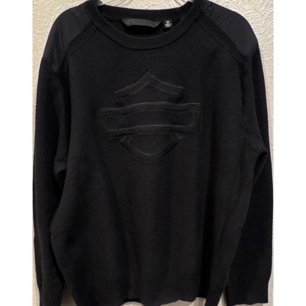 Harley-Davidson Black Knit Cotton Wool Slim 2XL Pullover Sweater Logo